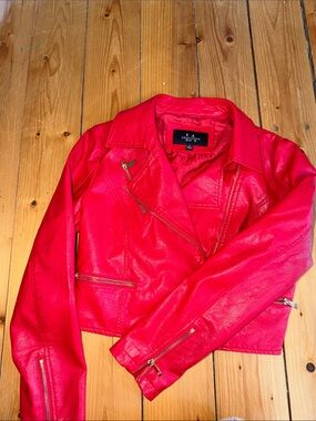LA Coalition Bright Red Faux Leather Moto Jacket size S